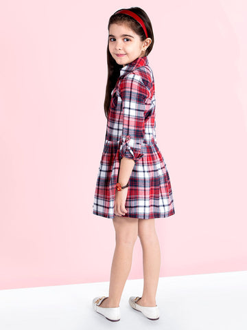 Girls Checked Flared Pure Cotton Shirt Dress