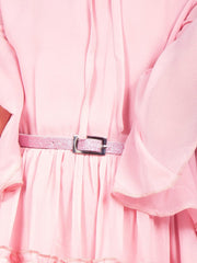 Girls Pink Tie-Up Neck Georgette Dress