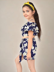 2 Piece Floral Printed Top with Shorts Clothing Set For Girls