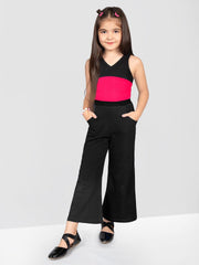 Halter V-Neck Rayon Sleeveless Jumpsuit With Pockets For Girls