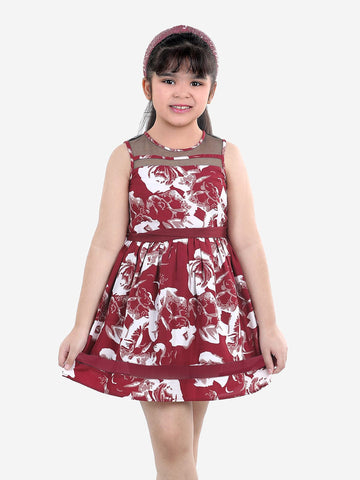 Maroon Floral Fit & Flare Dress