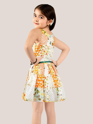 Multi Floral Printed Fit & Flare Dress With Belt