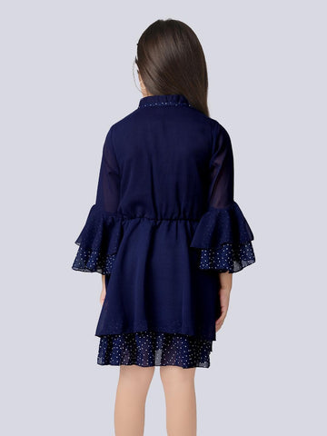 Navy Blue Embroidered Fit and Flare Dress