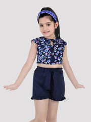 Navy Blue Floral Printed Top with Short