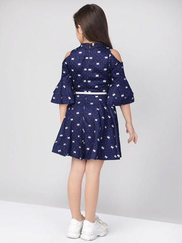 Navy Blue Printed Fit & Flare Dress