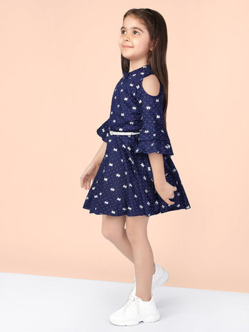 Navy Blue Printed Fit & Flare Dress