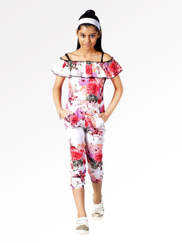 Off-Shoulder Printed  Sleeveless Rayon Jumpsuit For Girls