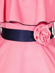 Off Shoulder Solid Fit & Flare Knee Length Cape Georgette Dress For Girls