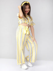 Off-Shoulder Striped Cotton Top & Palazzo Set For Girls