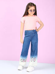 Ombre Washed Flared Full Length Denim Jeans For Girls