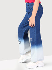 Ombre Washed Flared Full Length Denim Jeans For Girls