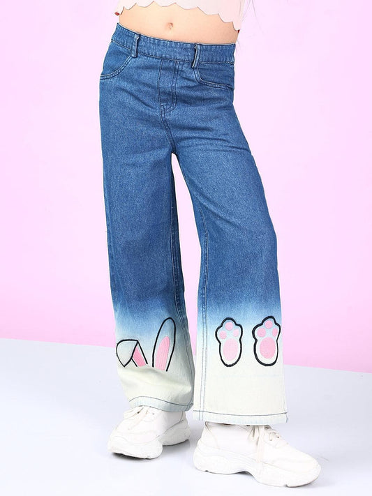 Ombre Washed Flared Full Length Denim Jeans For Girls 1080