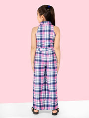 Pink & Blue Checked Top with Palazzos Set