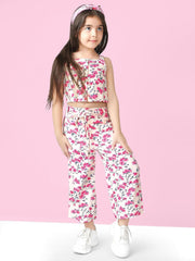 Pink & Blue Floral Printed Top with Palazzo For Girls