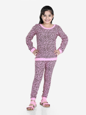 Pink & Brown Printed Top And Leggings Long Sleeves Night Suit For Girl –  Naughty Ninos