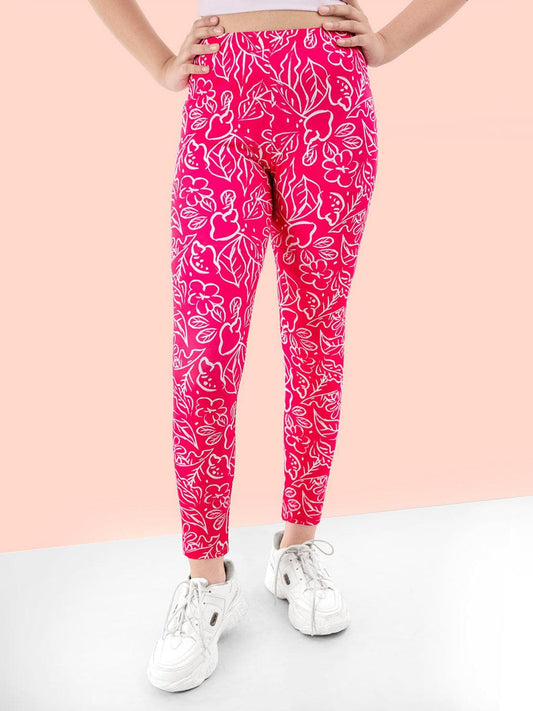 Pink Printed Quick Dry Jeggings 1080