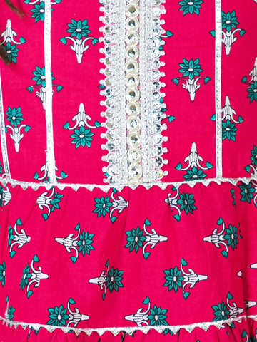 Pink & White Gota Patti Ethnic Printed 2 Piece Kurta Sharara Set In Cotton For Girls