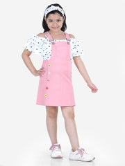Pure Cotton A-line Pinafore Dungaree Dress With T-Shirt For Girls