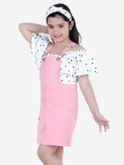 Pure Cotton A-line Pinafore Dungaree Dress With T-Shirt For Girls