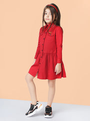 Pure Cotton Solid Woven Shirt Dress For Girls