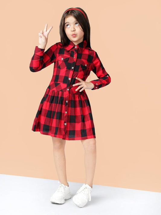 Red Checked Shirt Dress 1080