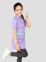 Solid Pure Cotton Spread Collared Shirts Dress For Girls
