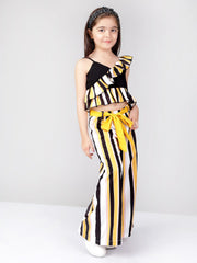 Striped 2 Piece Polyester Clothing Set Top and Palazzo For Girls
