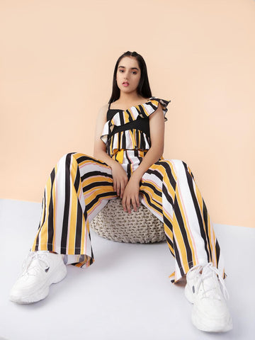 Striped 2 Piece Polyester Clothing Set Top and Palazzo For Teens
