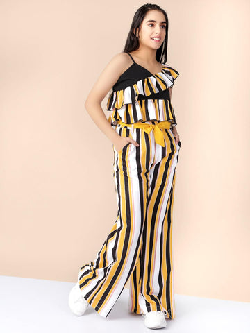 Striped 2 Piece Polyester Clothing Set Top and Palazzo For Teens