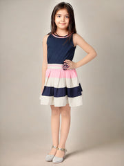 Striped Fit & Flare Solid Rayon Sleeveless Dress For Girls