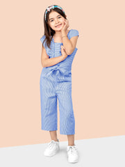 Striped Printed Calf Length Polyester Jumpsuit For Girls