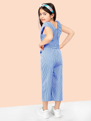 Striped Printed Calf Length Polyester Jumpsuit For Girls