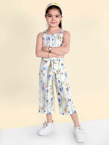 Yellow & Blue Striped Printed Top with Palazzos