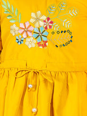 Yellow Embroidered A-Line Dress For Girls