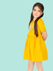 Yellow Embroidered A-Line Dress For Girls