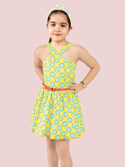 Yellow Polka Dot Printed Fit & Flare Dress 1080